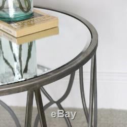 Silver Mirrored Side Table luxurious modern vintage home decor bedside accent