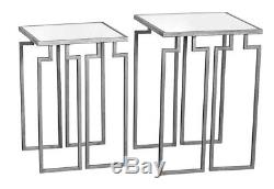 Silver Parisienne Metal Mirrored Coffee Console End Side Lamp Tables, Set of 2