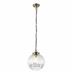 Single Light Pendant Art Deco Ceiling Fitting Ribbed Glass & Brass Dia 35cm