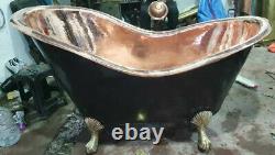 Small Copper Bathtub-hammered sink bath Black Exter/Copper Inter