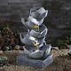 Solar Water Feature Fountain With Lights Resin Lotus Bowls Cascading Waterfall