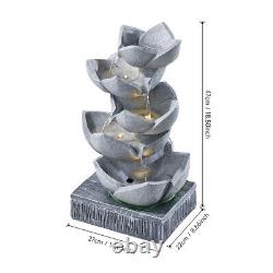 Solar Water Feature Fountain with Lights Resin Lotus Bowls Cascading Waterfall