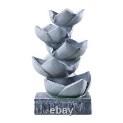 Solar Water Feature Fountain with Lights Resin Lotus Bowls Cascading Waterfall