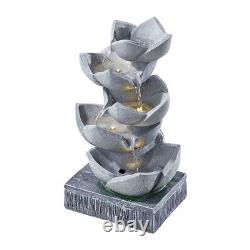 Solar Water Feature Fountain with Lights Resin Lotus Bowls Cascading Waterfall