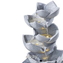 Solar Water Feature Fountain with Lights Resin Lotus Bowls Cascading Waterfall