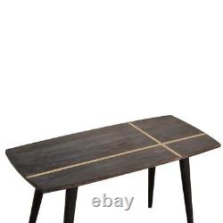 Solid Ash Black Dark Wood Art Deco Style Coffee Table with Brass Inlay