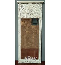 Solid Mahogany French Chateau Style Antique White Carved Large Tall Mirror