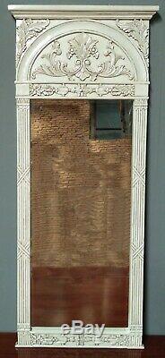 Solid Mahogany French Chateau Style Antique White Carved Large Tall Mirror