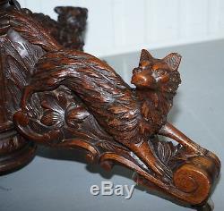 Solid Oak Circa 1880 Victorian Hunting Table Legs Depicting Dog Boar And Foxes