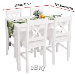 Solid Pine Wooden Dining Table and 4 Chairs Set Kitchen White Home Furniture