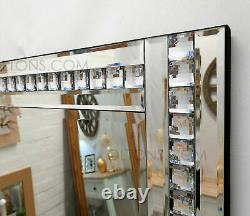Square Art Deco Wall Mirror Acrylic Glass Crystal Frame Bevelled 60x60cm Silver