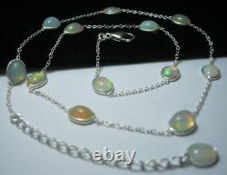 Sterling Silver Ethiopian Opal Necklace, Bezel Set Chain 18 Long, New Gift