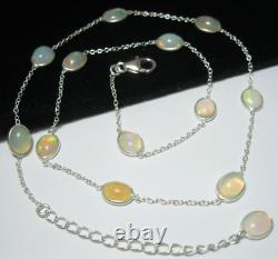 Sterling Silver Ethiopian Opal Necklace, Bezel Set Chain 18 Long, New Gift