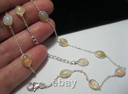 Sterling Silver Ethiopian Opal Necklace, Bezel Set Chain 18 Long, New Gift