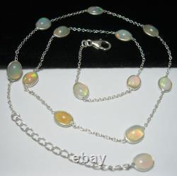 Sterling Silver Ethiopian Opal Necklace, Bezel Set Chain 18 Long, New Gift