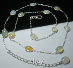 Sterling Silver Ethiopian Opal Necklace, Bezel Set Chain 18 Long, New Gift