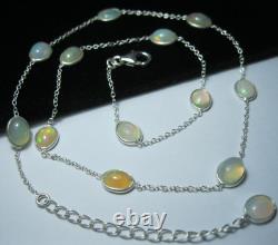 Sterling Silver Ethiopian Opal Necklace, Bezel Set Chain 18 Long, New Gift