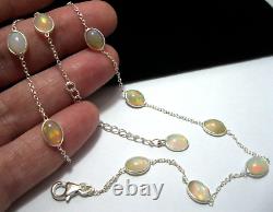 Sterling Silver Ethiopian Opal Necklace, Bezel Set Chain 18 Long, New Gift