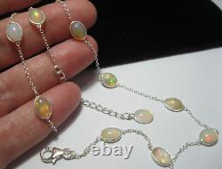 Sterling Silver Ethiopian Opal Necklace, Bezel Set Chain 18 Long, New Gift