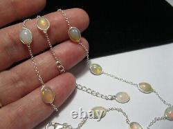 Sterling Silver Ethiopian Opal Necklace, Bezel Set Chain 18 Long, New Gift