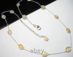 Sterling Silver Ethiopian Opal Necklace, Bezel Set Chain 18 Long, New Gift