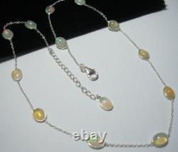 Sterling Silver Ethiopian Opal Necklace, Bezel Set Chain 18 Long, New Gift