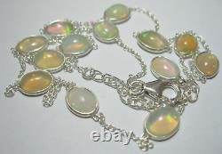 Sterling Silver Ethiopian Opal Necklace, Bezel Set Chain 18 Long, New Gift