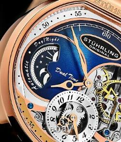 Stuhrling Men's 988 Automatic Wind Stainless Rose Gold Skeleton Leather Watch