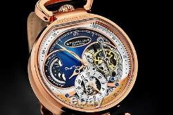 Stuhrling Men's 988 Automatic Wind Stainless Rose Gold Skeleton Leather Watch