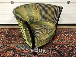 Stunning Art Deco Style Tub Chair Lacquered Mahogany & Green Ribbed Velvet