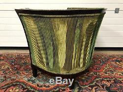 Stunning Art Deco Style Tub Chair Lacquered Mahogany & Green Ribbed Velvet