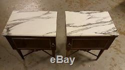 Stunning Pair Vintage French Empire Bedside Cabinets Cupboards with Marble Tops