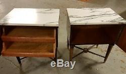 Stunning Pair Vintage French Empire Bedside Cabinets Cupboards with Marble Tops