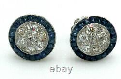 Stunning Platinum with Diamonds and Sapphires Earrings. Art Deco Style