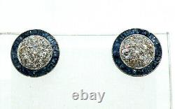 Stunning Platinum with Diamonds and Sapphires Earrings. Art Deco Style