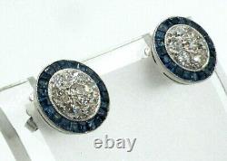 Stunning Platinum with Diamonds and Sapphires Earrings. Art Deco Style