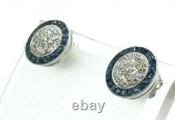 Stunning Platinum with Diamonds and Sapphires Earrings. Art Deco Style