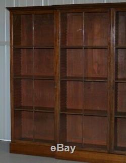 Stunning Very Large Victorian Mahogany Library Breakfront Bookcase Glass Doors