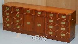 Stunning Vintage Burr Yew Wood Military Campaign Low Sideboard Chest Of Drawers