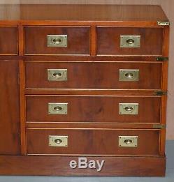 Stunning Vintage Burr Yew Wood Military Campaign Low Sideboard Chest Of Drawers