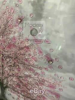 Stunning pink blossom tree 3D glitter art picture in crushed diamond frame