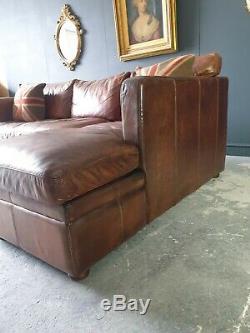 Superb Halo Vintage Brown Leather Corner Sofa 3 Seater Storage