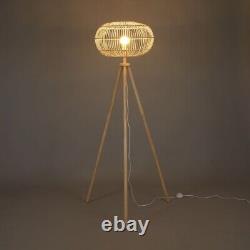 Sylvie Floor Lamp wooden base and rattan lampshade. Beautifully designed