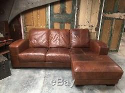 Tan Leather Art Deco Style Chesterfield 3 Seater Corner Sofa RRP £2k
