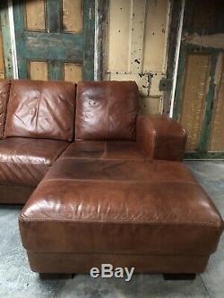 Tan Leather Art Deco Style Chesterfield 3 Seater Corner Sofa RRP £2k