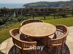 Teak garden furniture round table 3 Banana Benches With Lazy Susan
