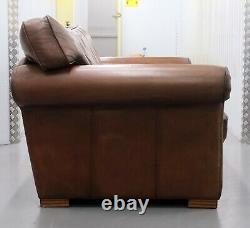 Thomas Lloyds Cambridge Two/three Seater Brown Leather Sofa On Sweeping Arms