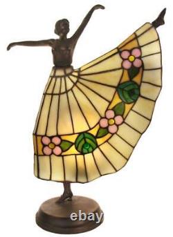 Tiffany Lead Light Art Deco Dancer Table Lamp H43cm Bronze colour base