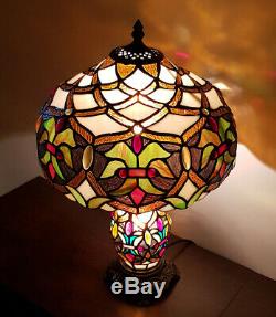 Tiffany Style Glass 2 Way Table Lamp Bulb in Shade and Base Art Deco (Anita)