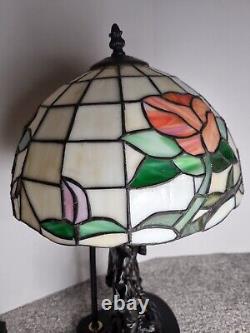 Tiffany Style Lamp Stained Glass Floral Shade Art Nouveau 18.5 Tall Sculpture